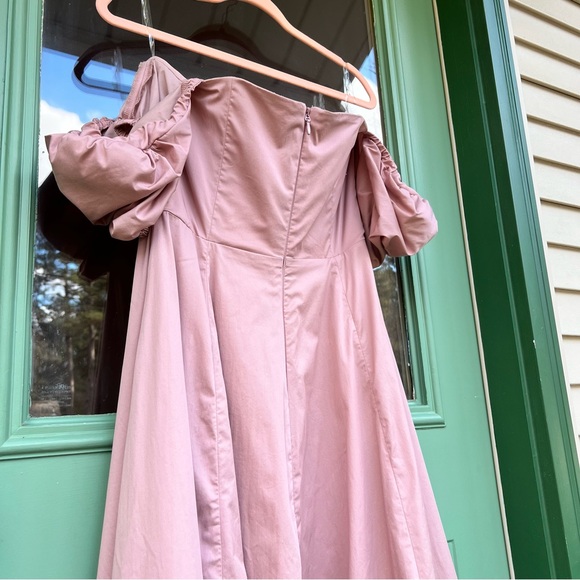 House of CB Tallulah Blush Pink Puff Sleeve Midi Dress Milkmaid Off Shoulder - Picture 6 of 13